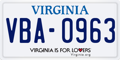 VA license plate VBA0963