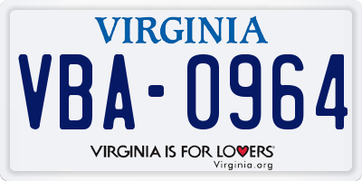 VA license plate VBA0964