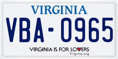 VA license plate VBA0965