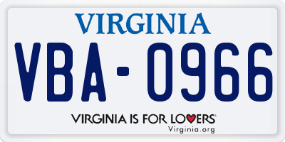 VA license plate VBA0966