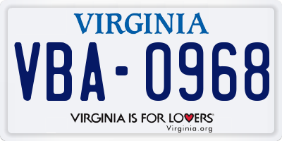 VA license plate VBA0968