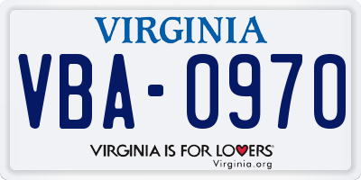 VA license plate VBA0970