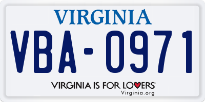 VA license plate VBA0971