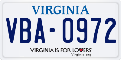 VA license plate VBA0972