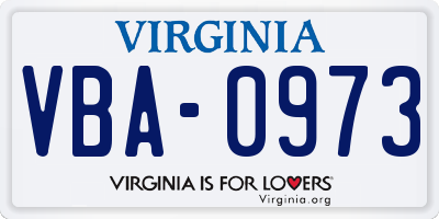VA license plate VBA0973