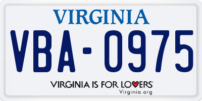 VA license plate VBA0975