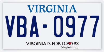 VA license plate VBA0977