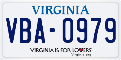 VA license plate VBA0979