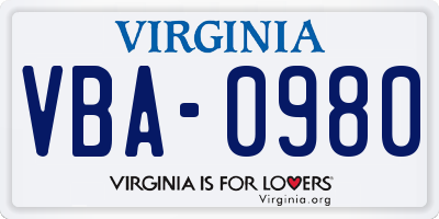 VA license plate VBA0980