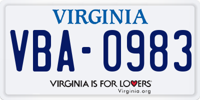 VA license plate VBA0983