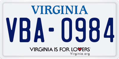 VA license plate VBA0984