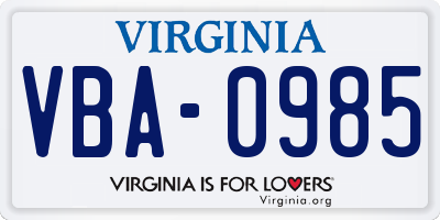 VA license plate VBA0985