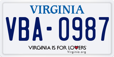 VA license plate VBA0987