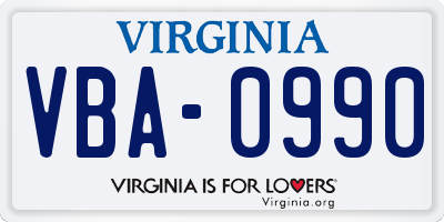 VA license plate VBA0990