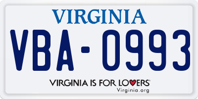VA license plate VBA0993