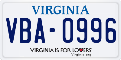 VA license plate VBA0996