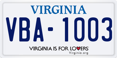 VA license plate VBA1003