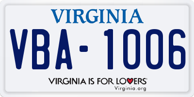VA license plate VBA1006