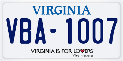 VA license plate VBA1007