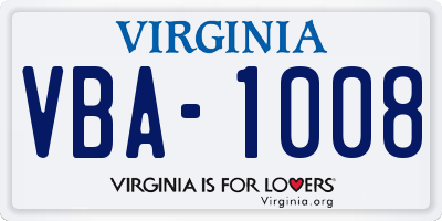 VA license plate VBA1008