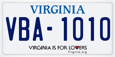 VA license plate VBA1010