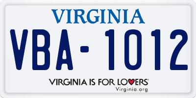 VA license plate VBA1012