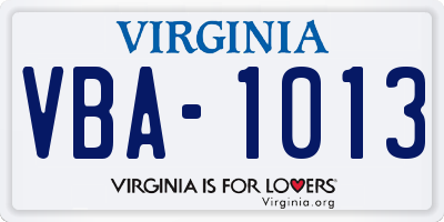 VA license plate VBA1013