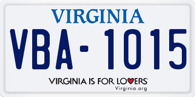 VA license plate VBA1015