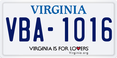 VA license plate VBA1016