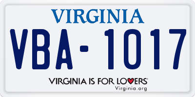 VA license plate VBA1017