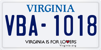 VA license plate VBA1018