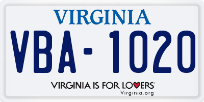 VA license plate VBA1020