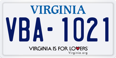 VA license plate VBA1021