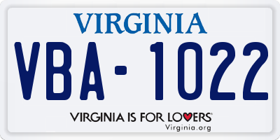VA license plate VBA1022