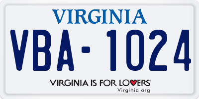 VA license plate VBA1024