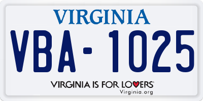 VA license plate VBA1025