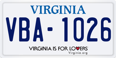 VA license plate VBA1026