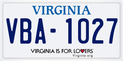 VA license plate VBA1027
