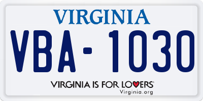 VA license plate VBA1030
