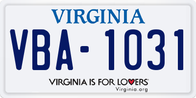 VA license plate VBA1031
