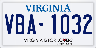 VA license plate VBA1032