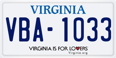 VA license plate VBA1033