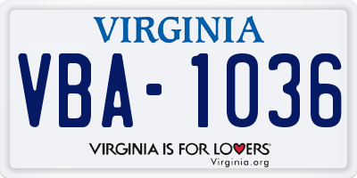 VA license plate VBA1036