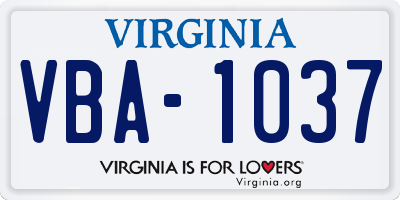 VA license plate VBA1037