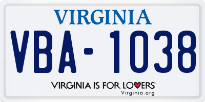 VA license plate VBA1038