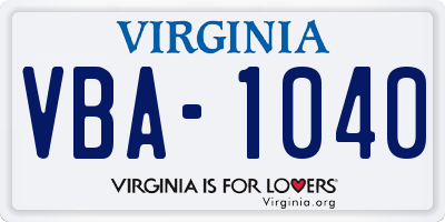 VA license plate VBA1040