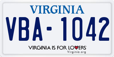 VA license plate VBA1042