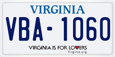 VA license plate VBA1060