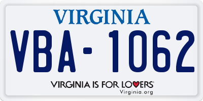 VA license plate VBA1062