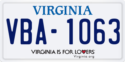 VA license plate VBA1063